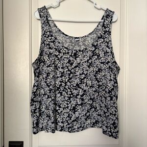 Old Navy Navy Blue and White Floral Tank Top